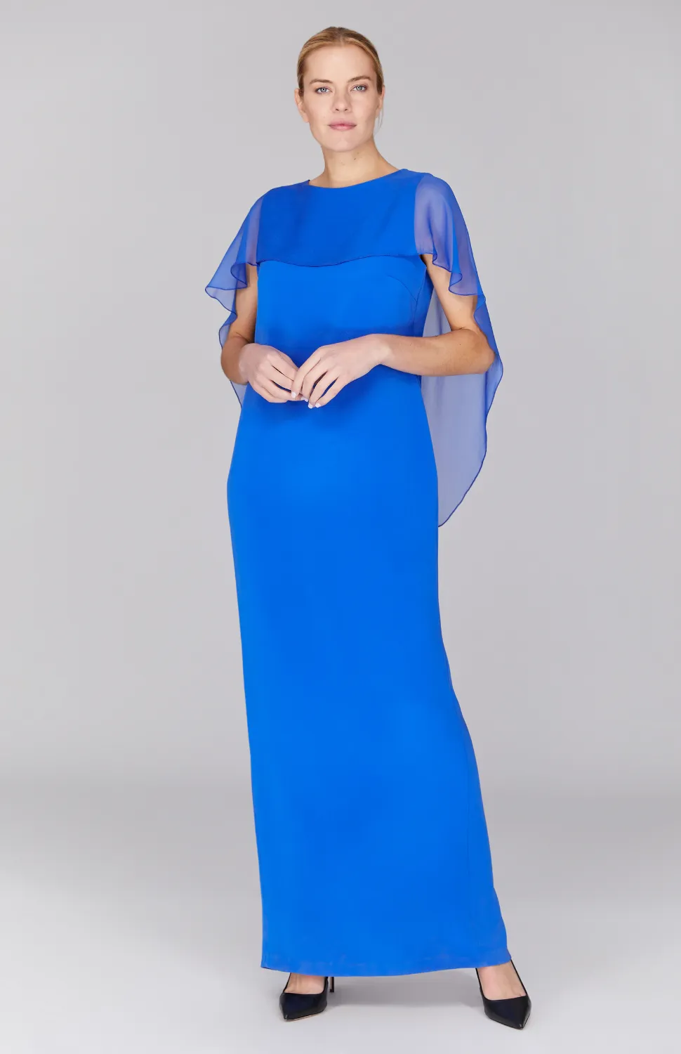 Silk Gown w/Chiffon High Low Caplet