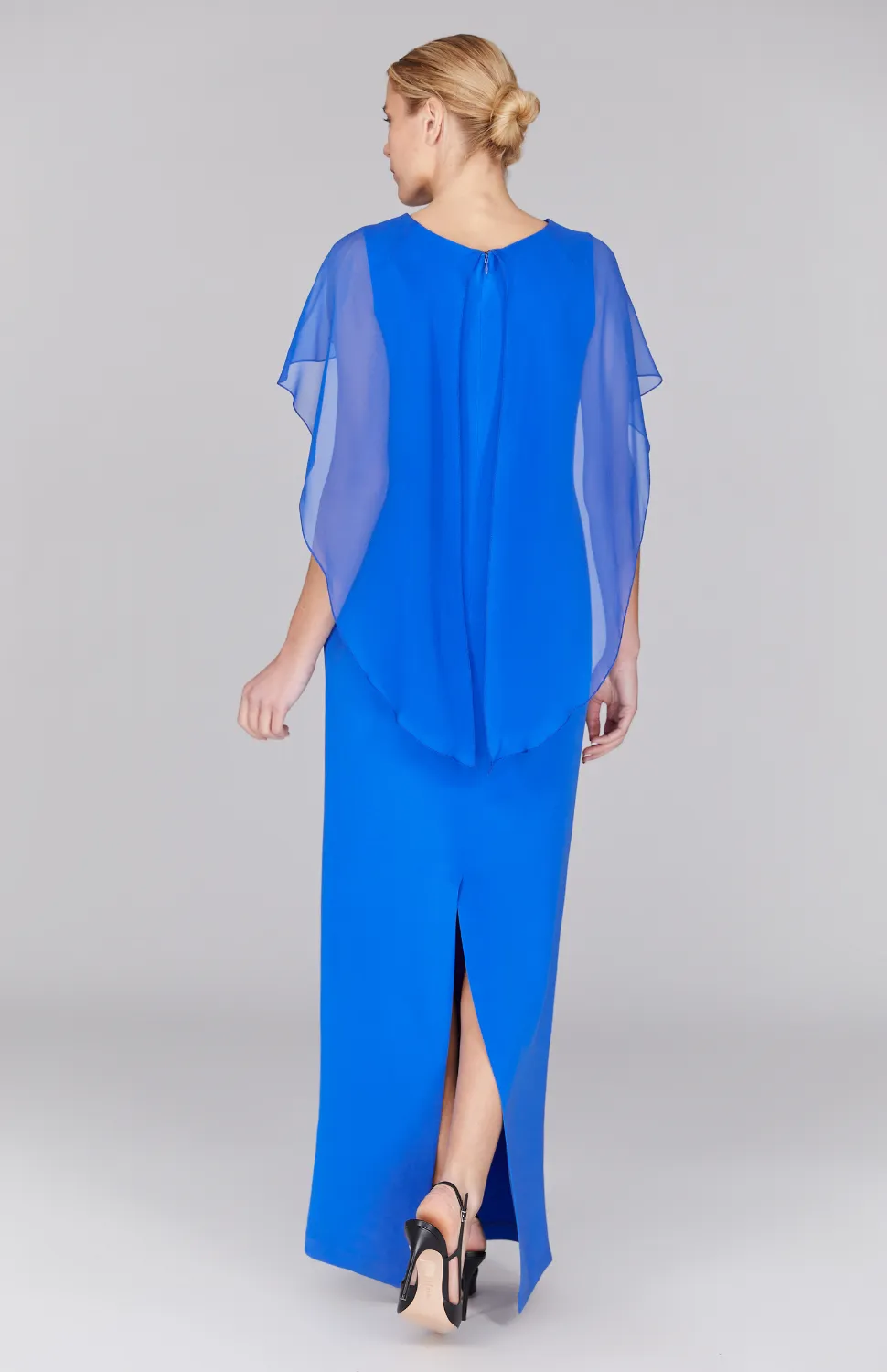 Silk Gown w/Chiffon High Low Caplet