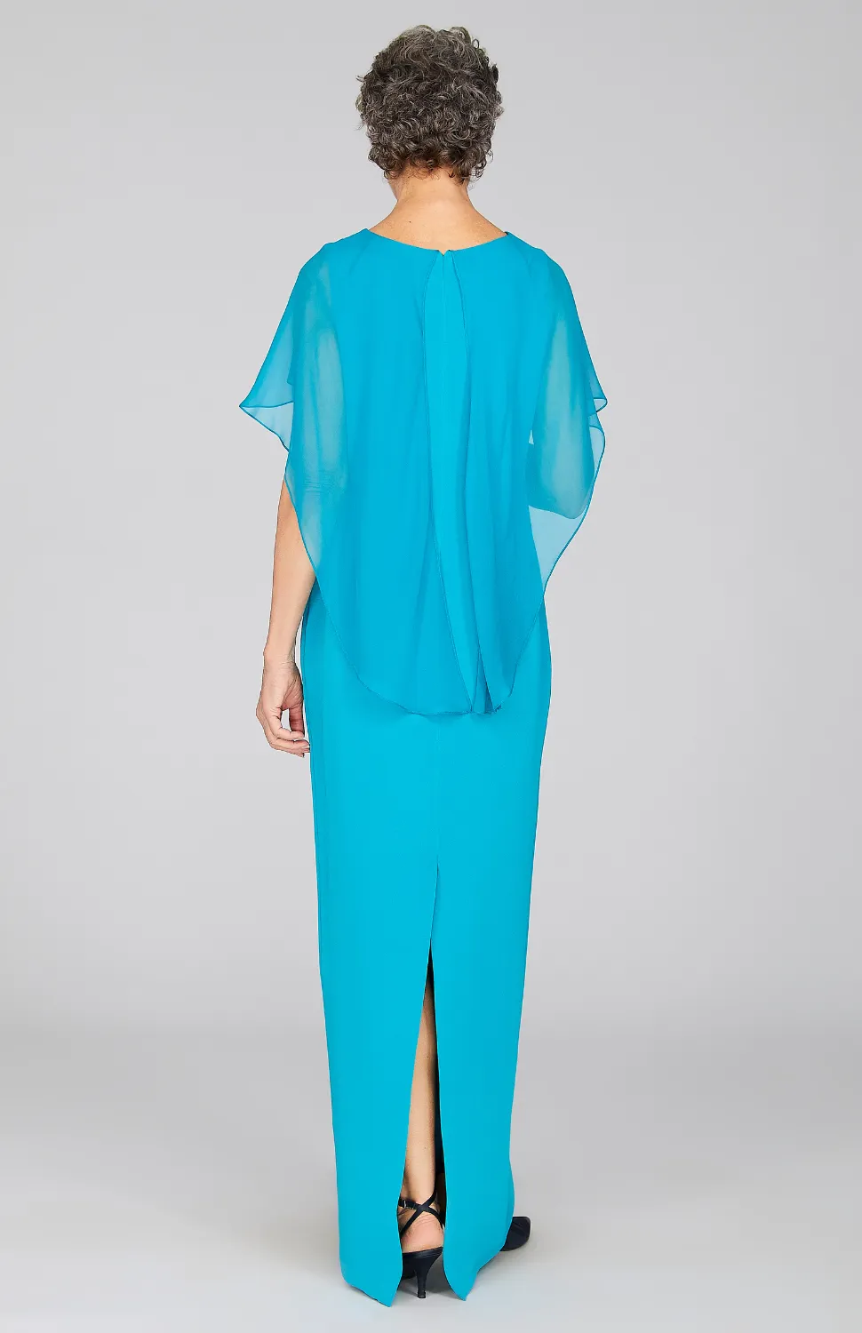 Silk Gown w/Chiffon High Low Caplet