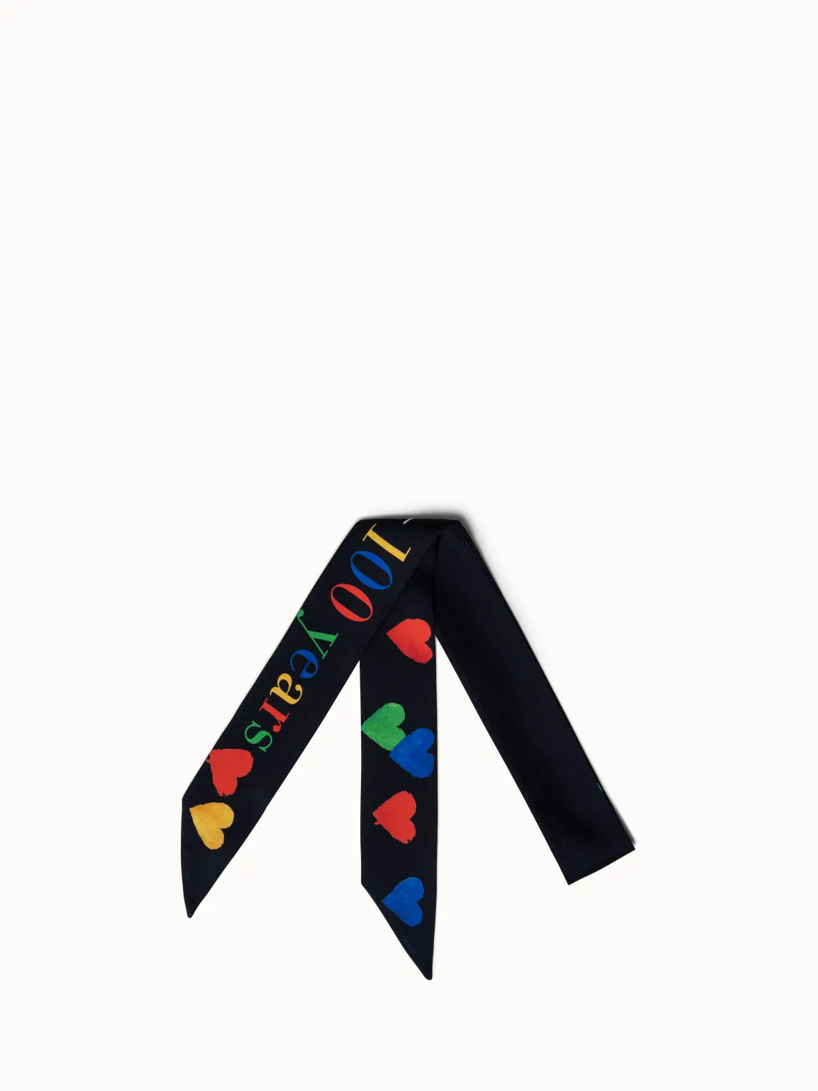 Silk Twill Tie Scarf with Hearts Print