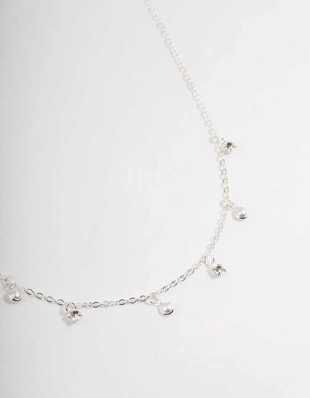 Silver Droplet Diamante & Pearl Necklace