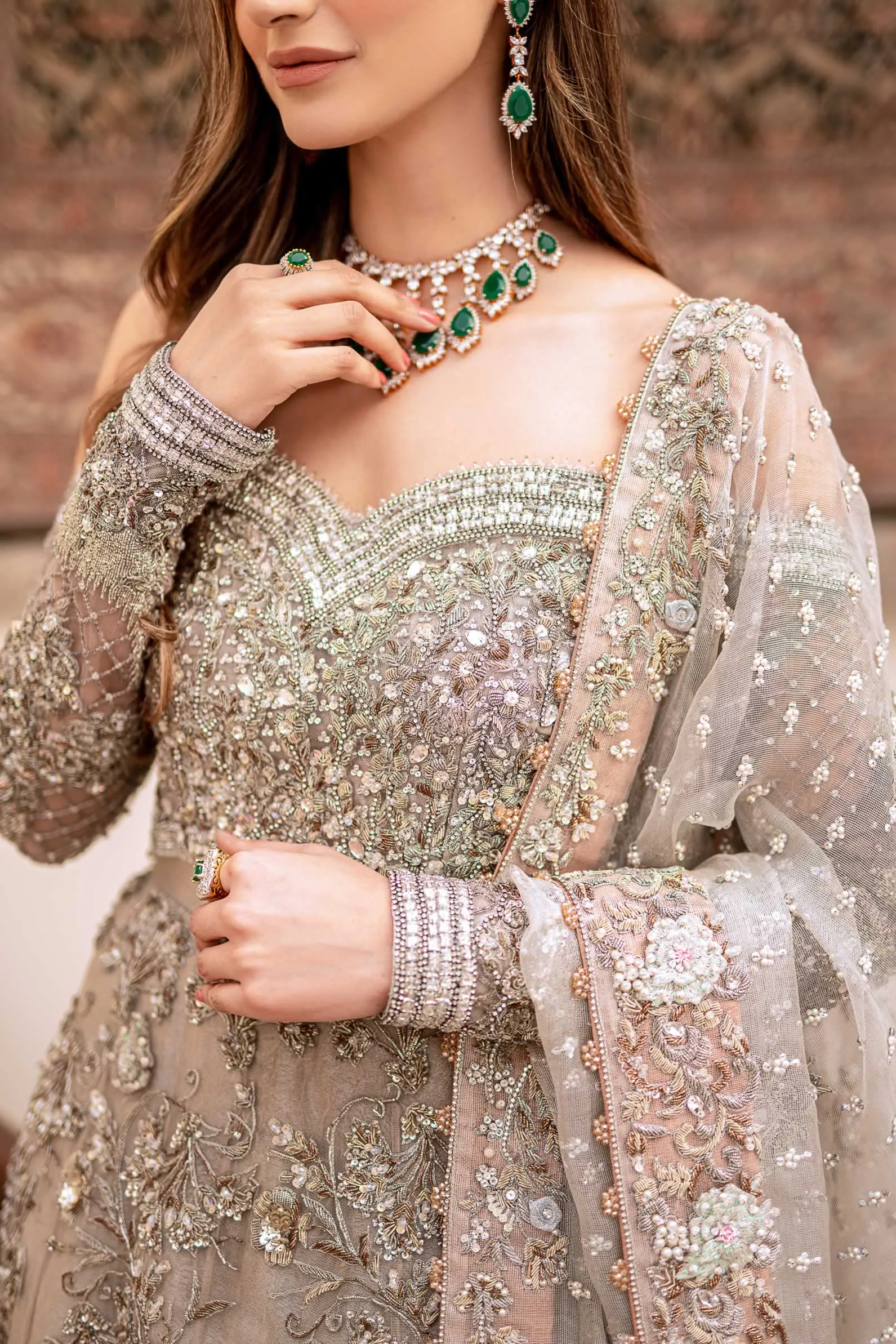 Silver Grey Bridal Lehenga Choli Pakistani Dress #BS803