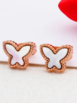 Simple Butterfly Earrings Titanium Steel Rose Gold Color Gold Earrings