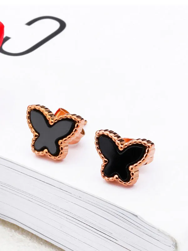 Simple Butterfly Earrings Titanium Steel Rose Gold Color Gold Earrings