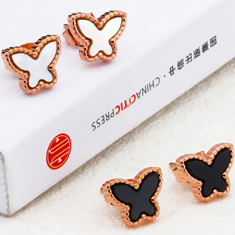 Simple Butterfly Earrings Titanium Steel Rose Gold Color Gold Earrings