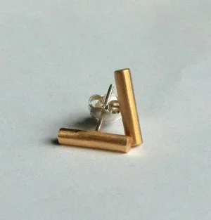 Simple, Understated, Hand-Made Gold Colored Brass Bar Stud Earring - 0018