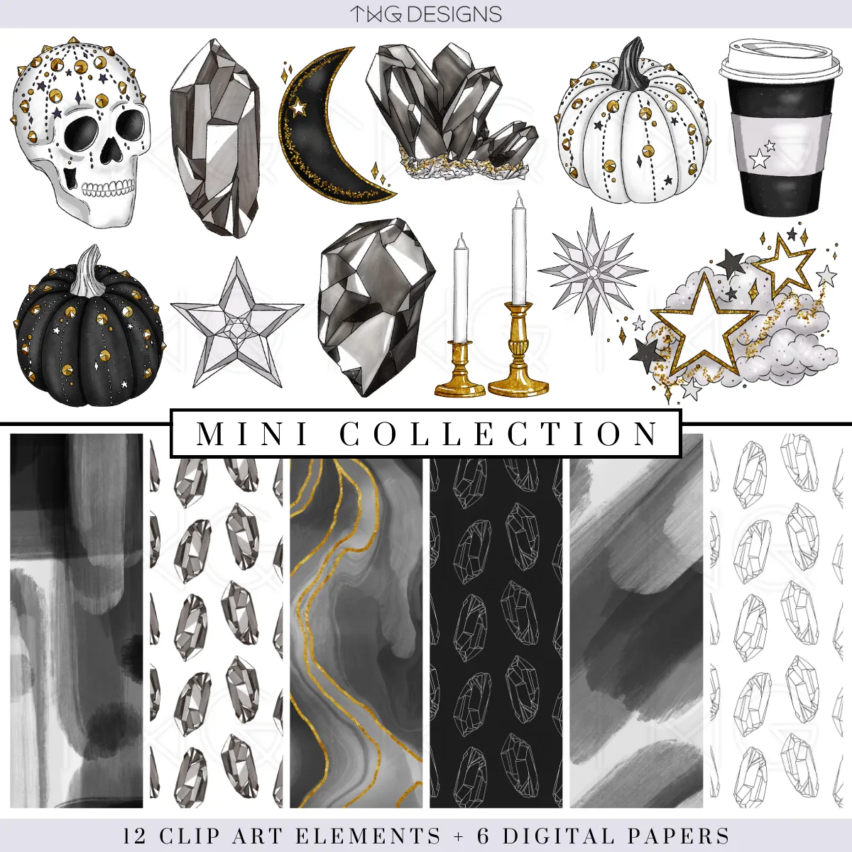 Smokey Quartz Clipart   Pattern Bundle