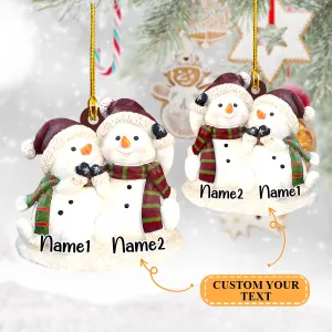 Snowman Couple 2 - Custom Shaped Ornament - 685