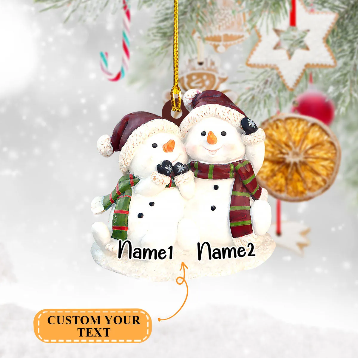 Snowman Couple 2 - Custom Shaped Ornament - 685
