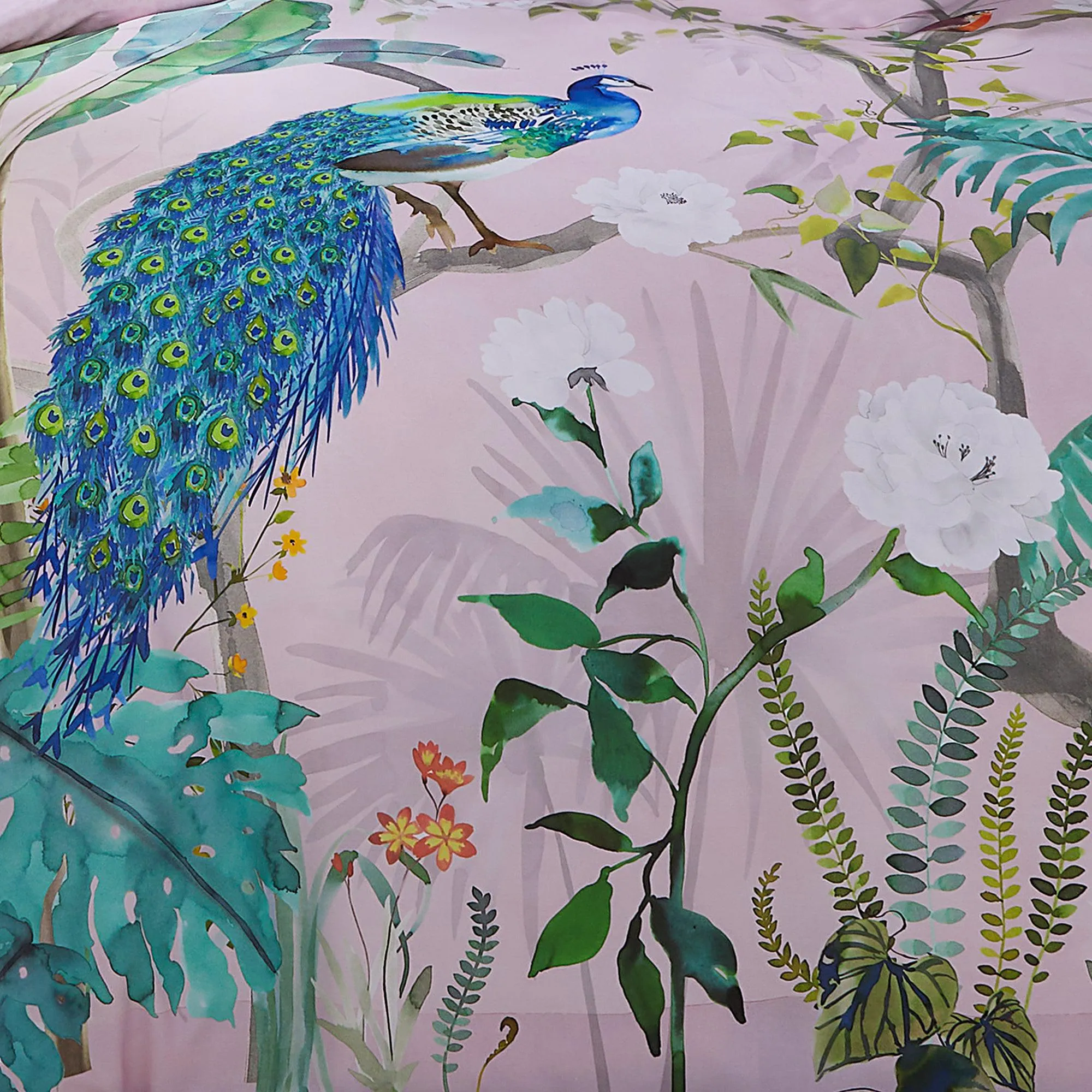 Soiree Peacock Jungle Duvet Cover Set - Pink