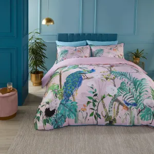 Soiree Peacock Jungle Duvet Cover Set - Pink