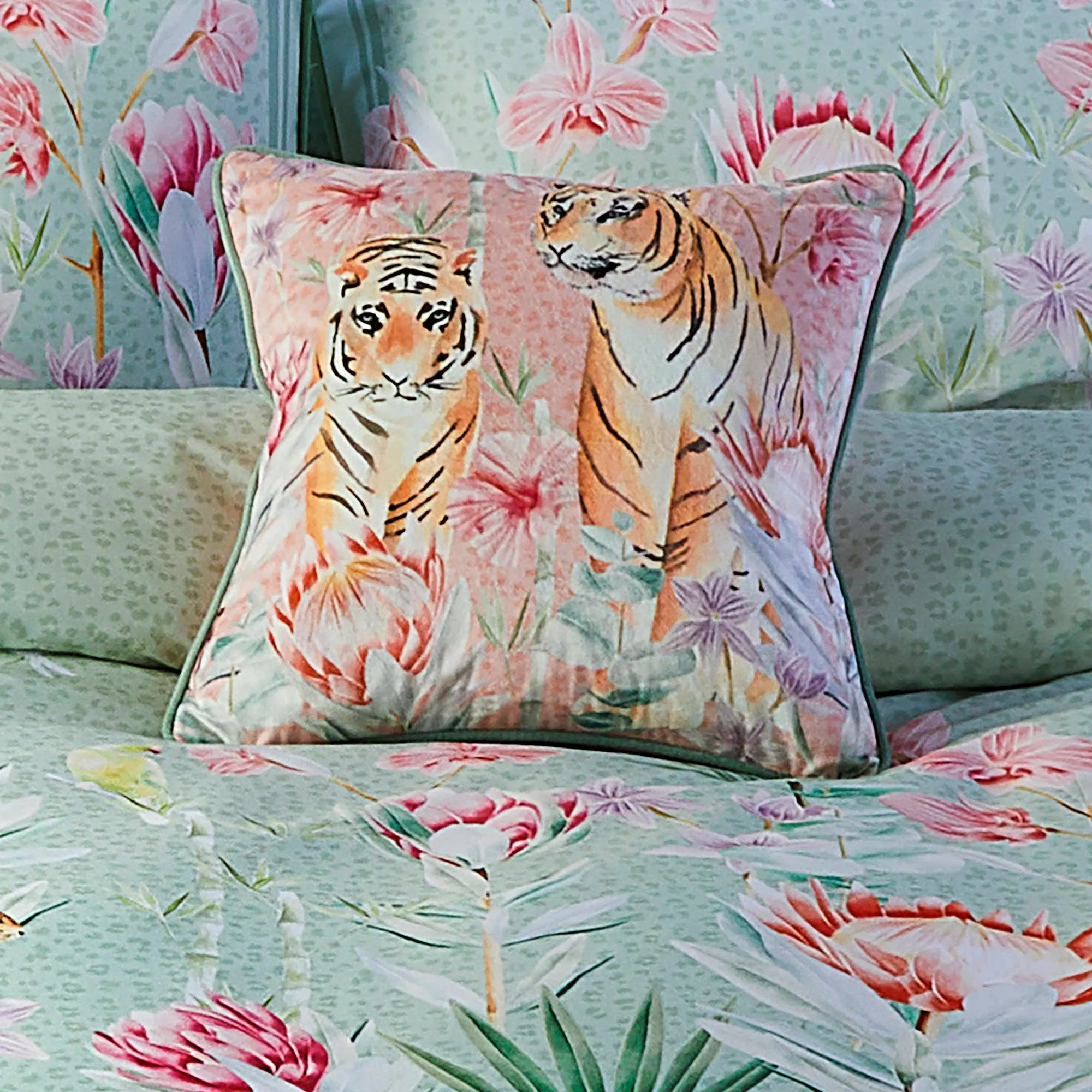 Soiree Tropical Leopard Cushion - Coral/Camel