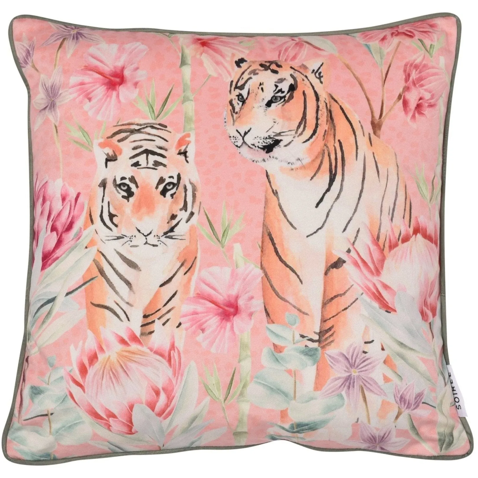 Soiree Tropical Leopard Cushion - Coral/Camel
