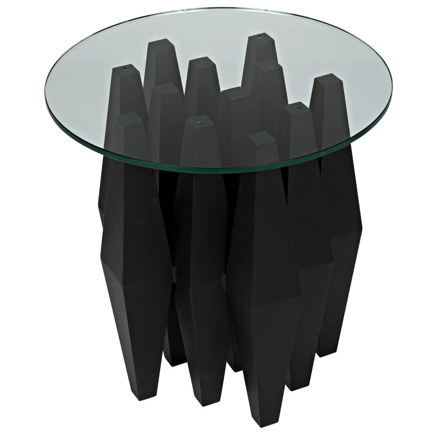 Soldier Side Table, Black Steel with Glass Top