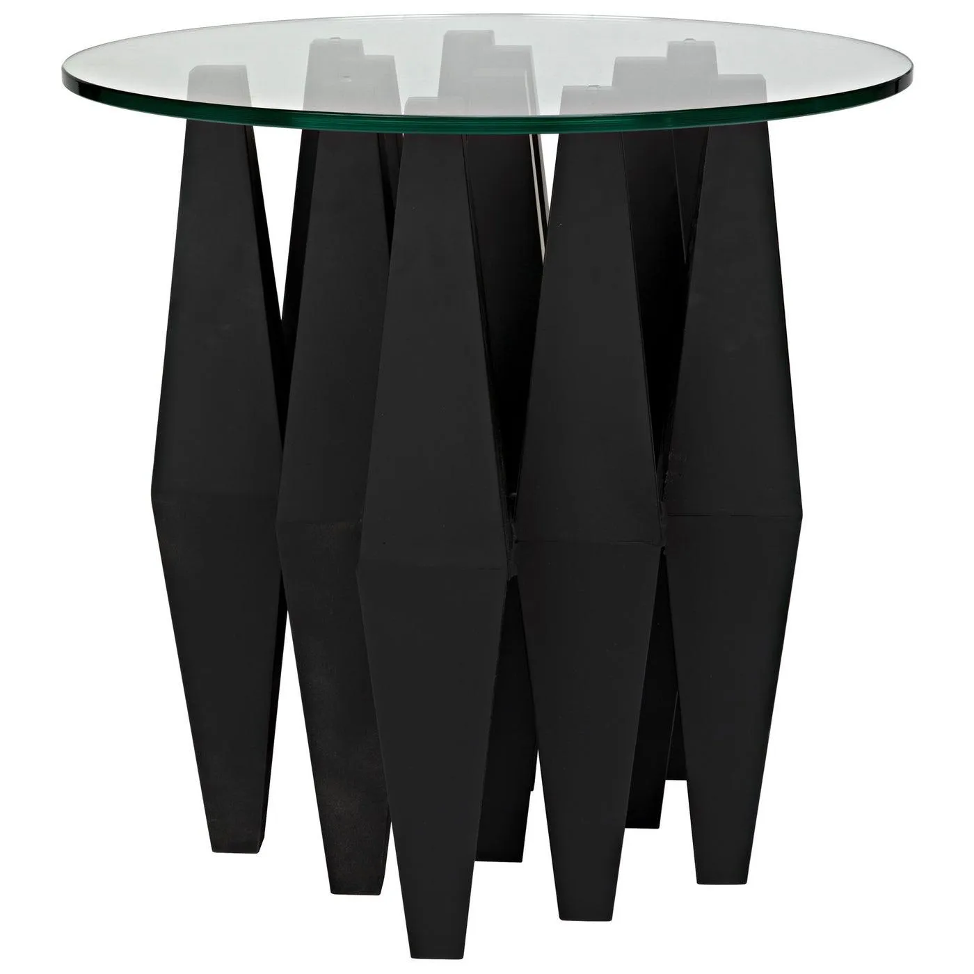Soldier Side Table, Black Steel with Glass Top