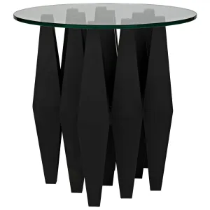 Soldier Side Table, Black Steel with Glass Top