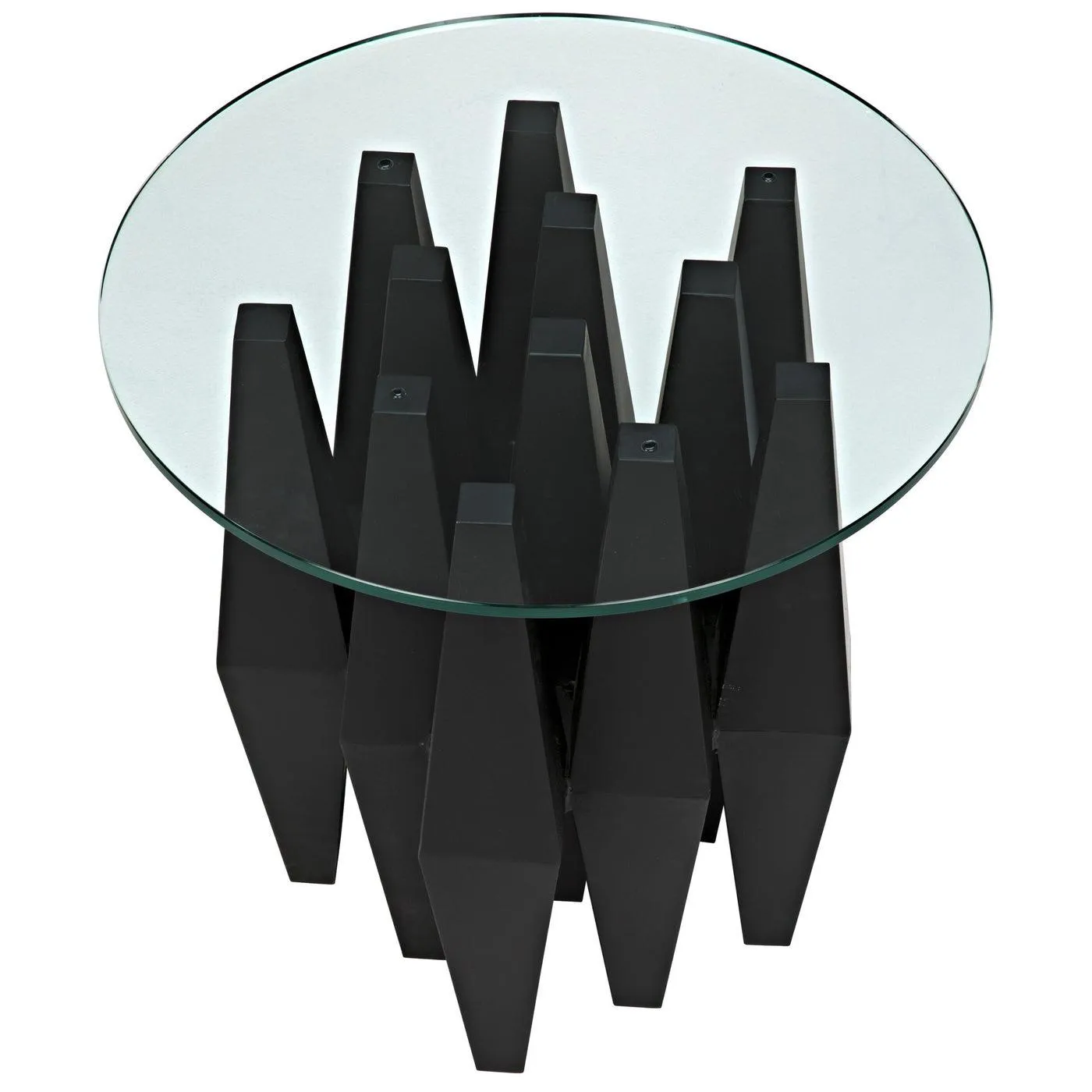 Soldier Side Table, Black Steel with Glass Top