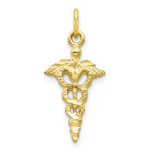 Solid 10k Yellow Gold Caduceus Charm Pendant