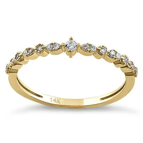 Solid 14k Yellow Gold Simple Round Clear CZ Ring
