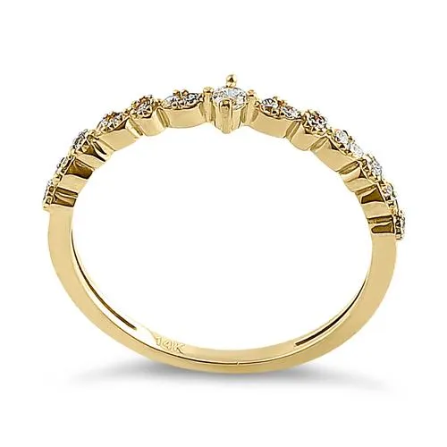 Solid 14k Yellow Gold Simple Round Clear CZ Ring