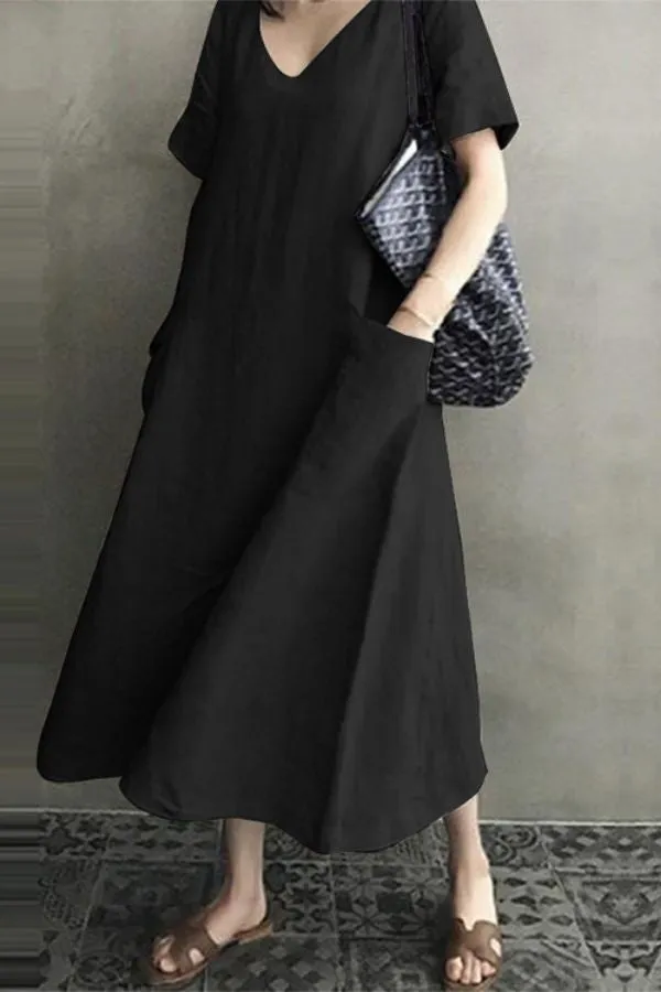 Solid Color Round Neck Maxi Dress