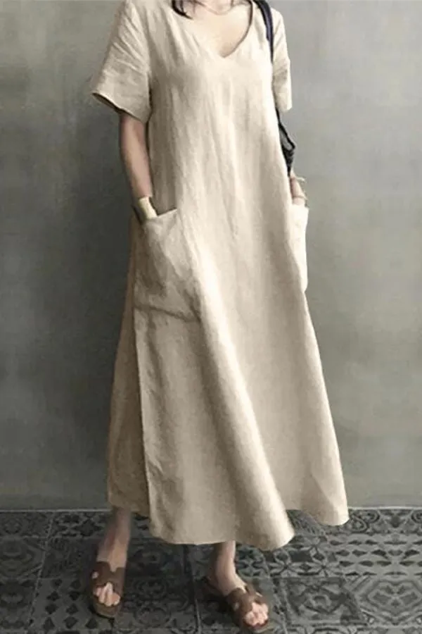 Solid Color Round Neck Maxi Dress