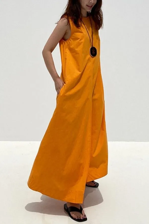 Solid Color Sleeveless Maxi Dress