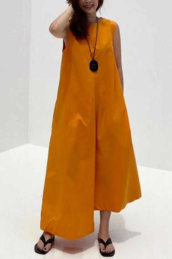 Solid Color Sleeveless Maxi Dress
