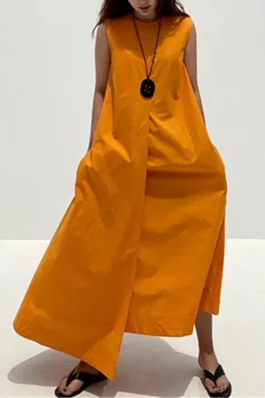 Solid Color Sleeveless Maxi Dress