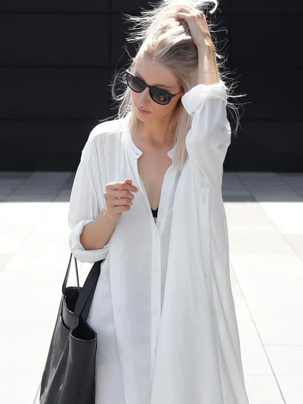 Solid Lapel Long Shirt Dress