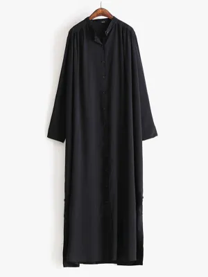 Solid Lapel Long Shirt Dress