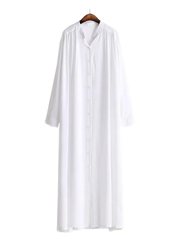 Solid Lapel Long Shirt Dress