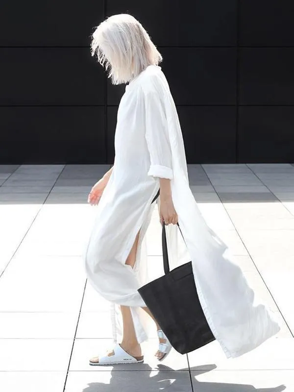 Solid Lapel Long Shirt Dress