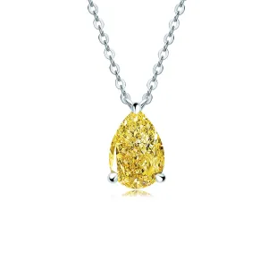 Solitaire Pear Shaped Yellow Created Diamond Gemstone Pendant Necklace