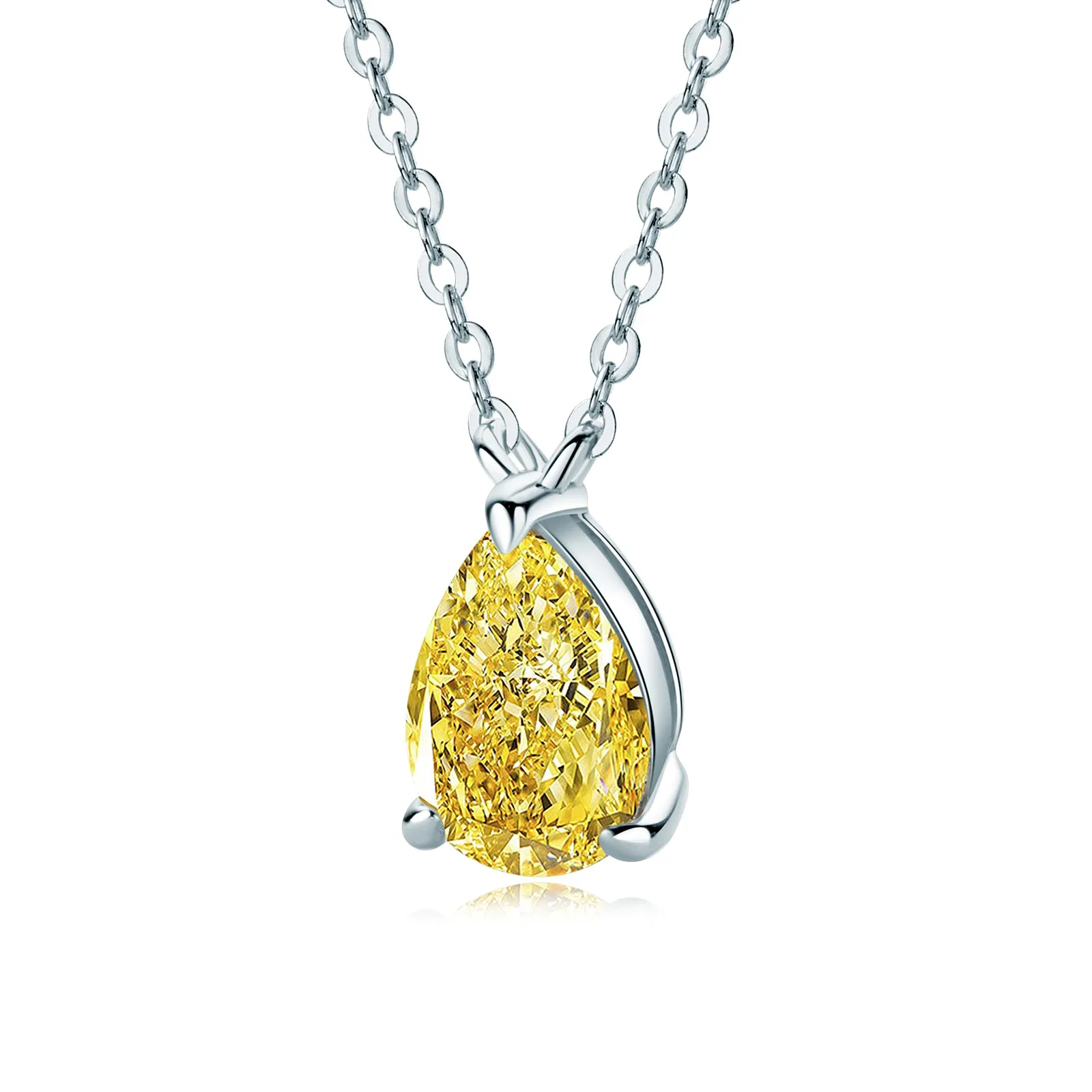 Solitaire Pear Shaped Yellow Created Diamond Gemstone Pendant Necklace