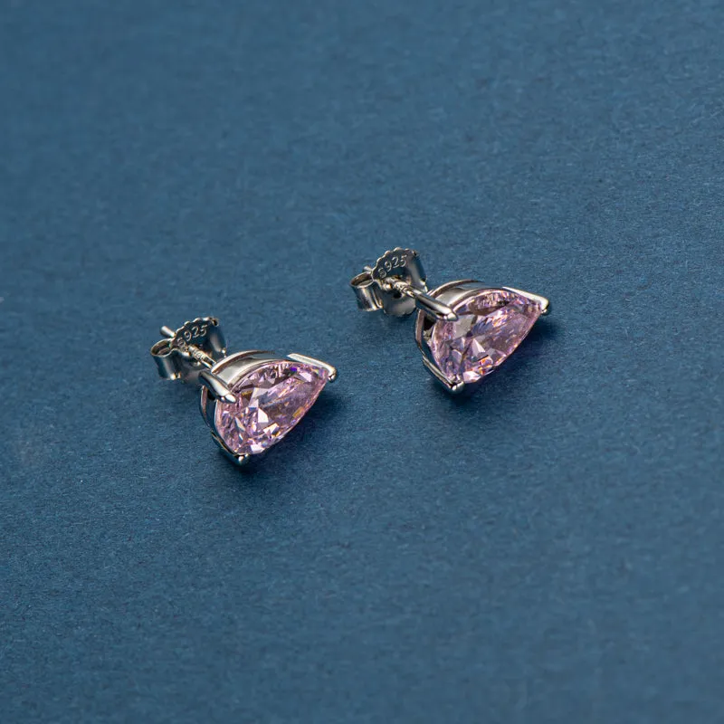 Solitaire Pink Pear Shaped Created Diamond Gemstone Stud Earrings