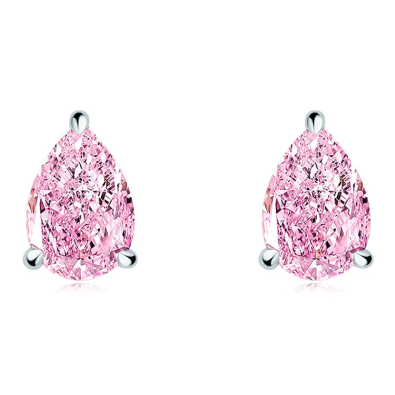 Solitaire Pink Pear Shaped Created Diamond Gemstone Stud Earrings