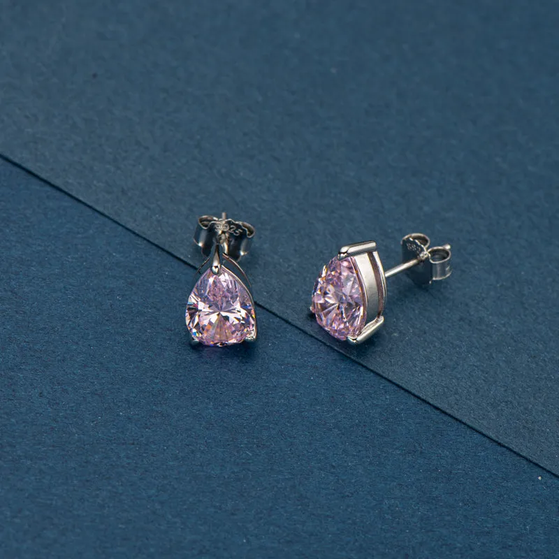 Solitaire Pink Pear Shaped Created Diamond Gemstone Stud Earrings