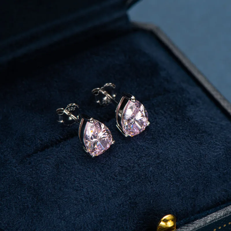 Solitaire Pink Pear Shaped Created Diamond Gemstone Stud Earrings