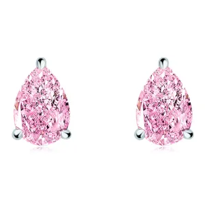 Solitaire Pink Pear Shaped Created Diamond Gemstone Stud Earrings