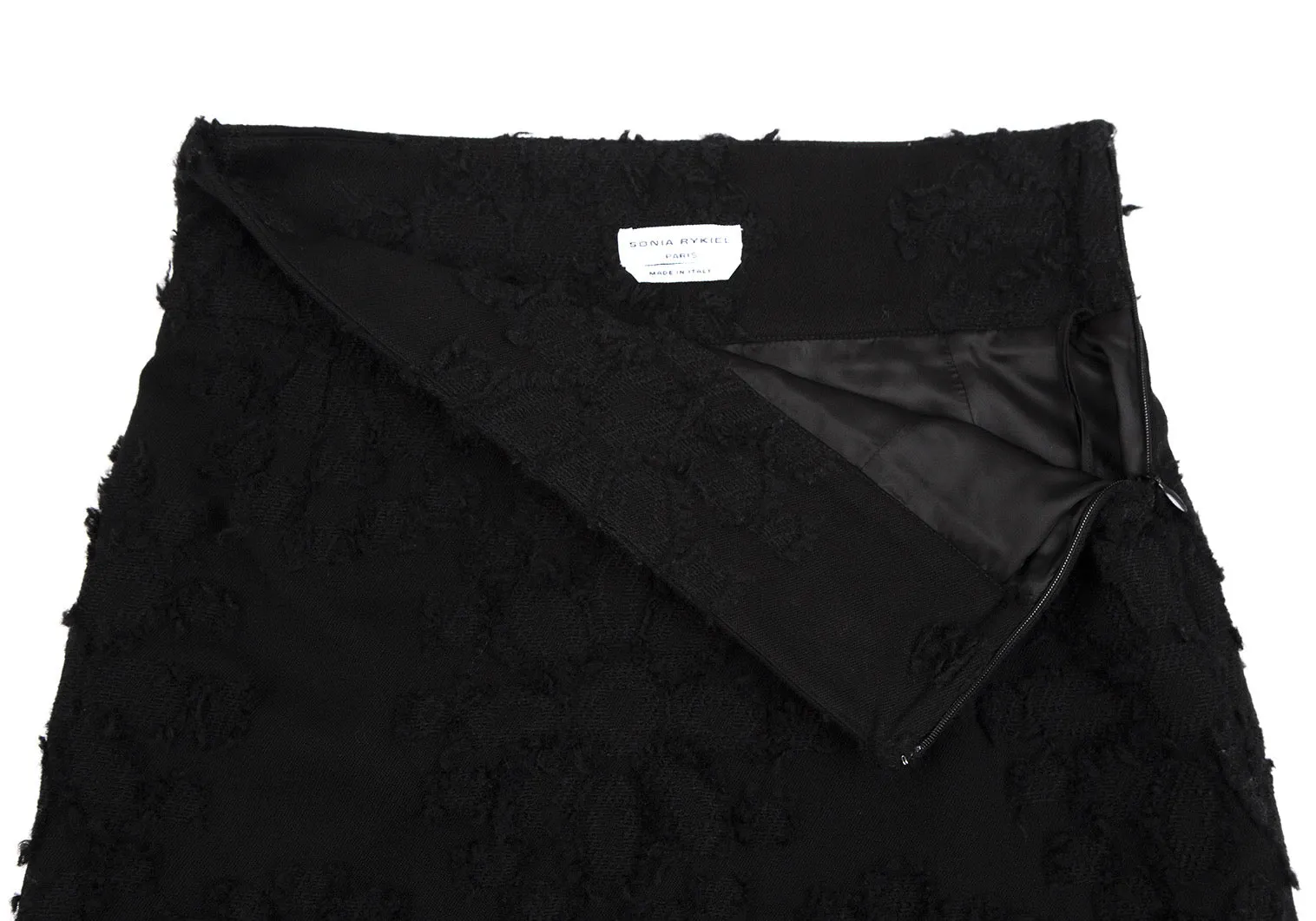 SONIA RYKIEL Paris. Black Wool Cotton Flower Cut Jacquard Skirt