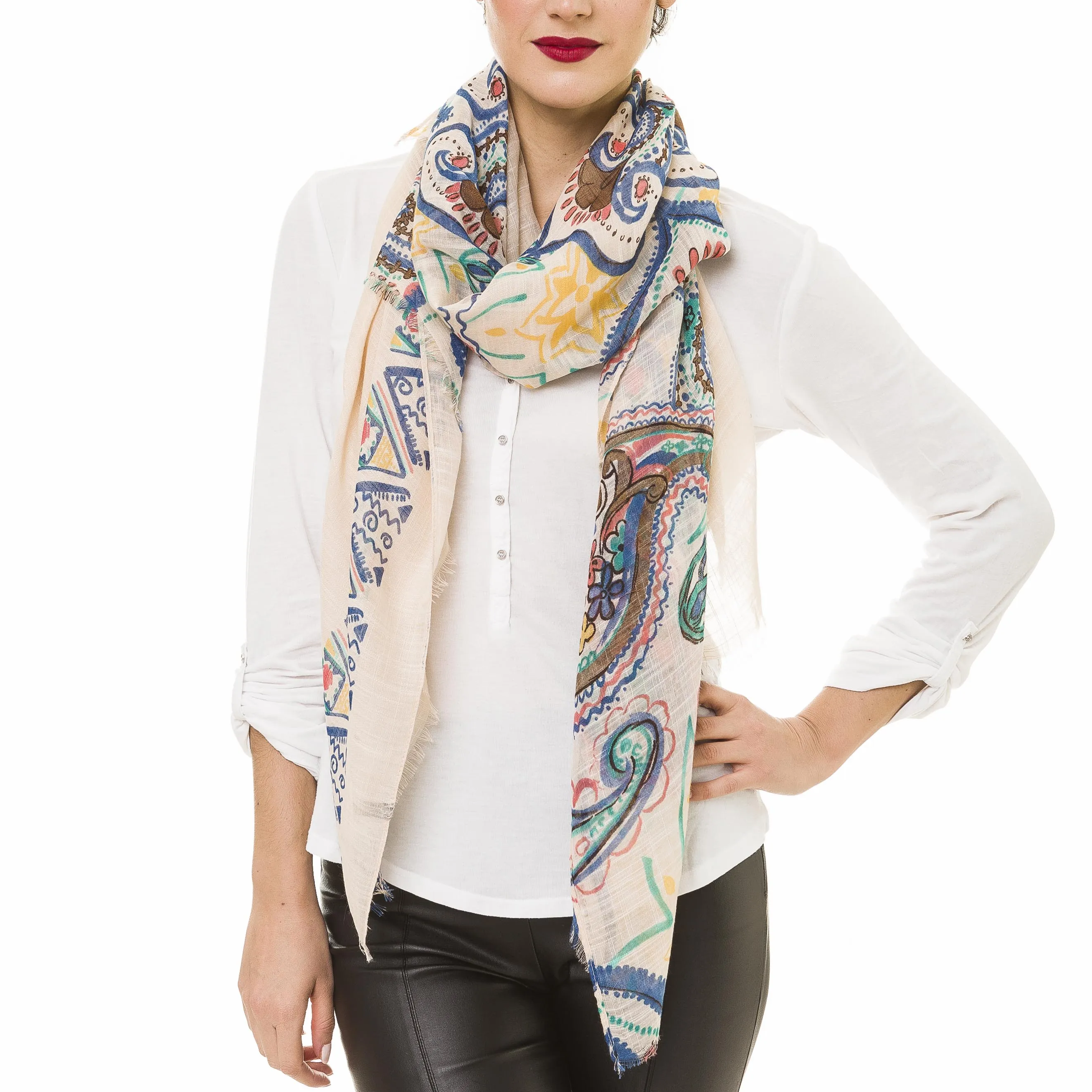 Spanish Design Printed Viscose Scarf (Beige Pattern)