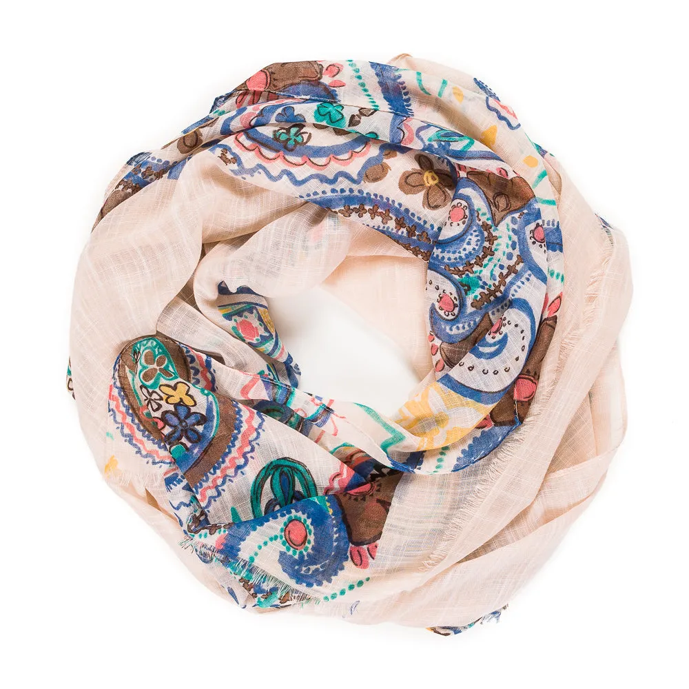 Spanish Design Printed Viscose Scarf (Beige Pattern)