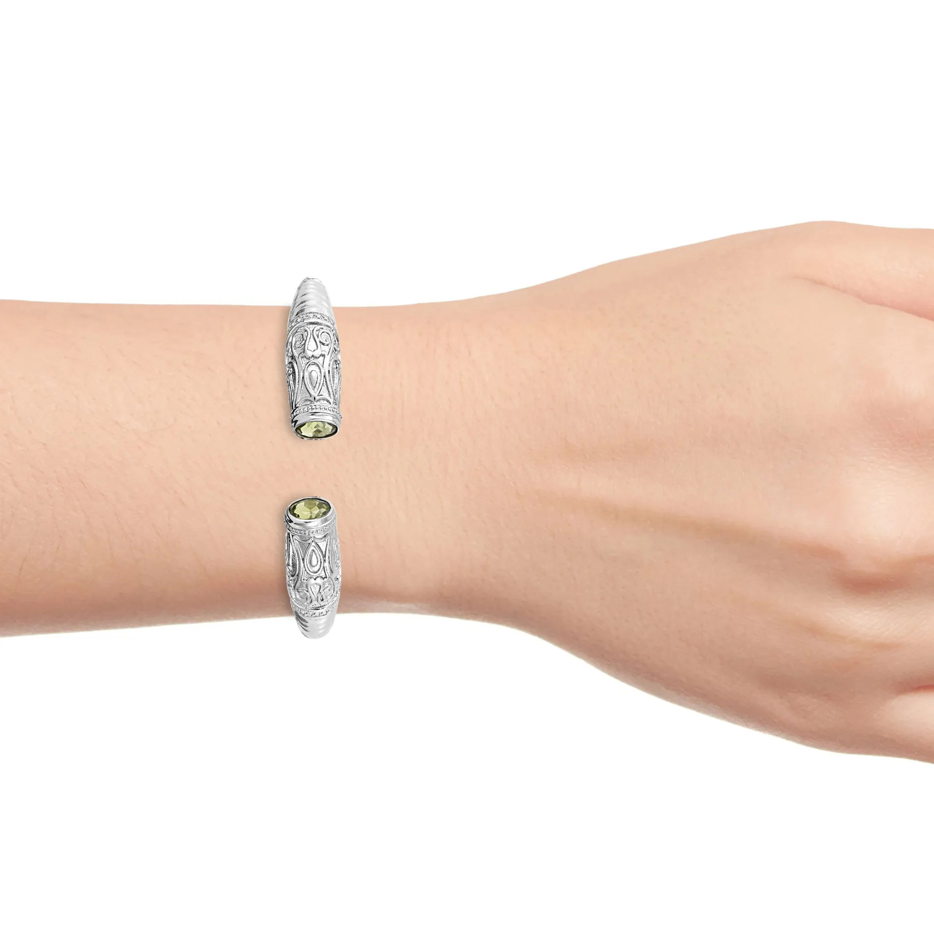 Stainless Steel Chinese Peridot Hinged Bangle Bracelet (7.25 in)