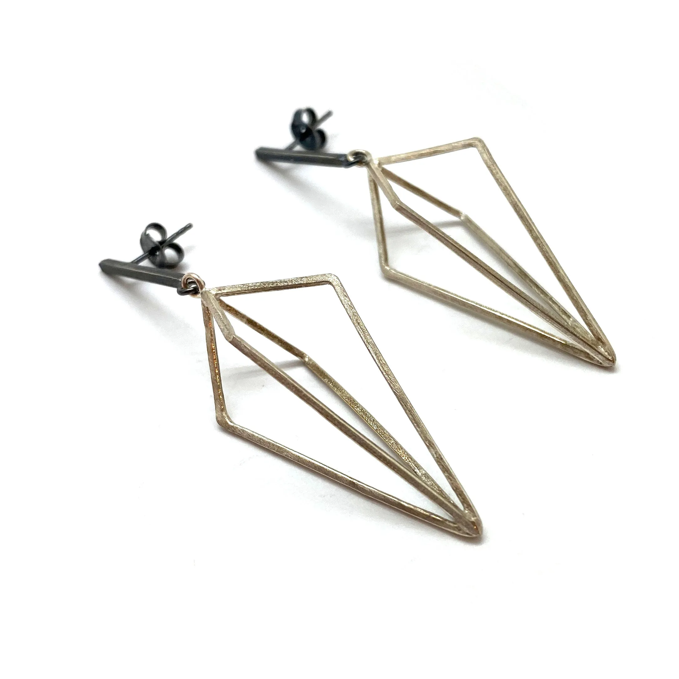 Sterling SIlver Diamond Drop Link Earrings