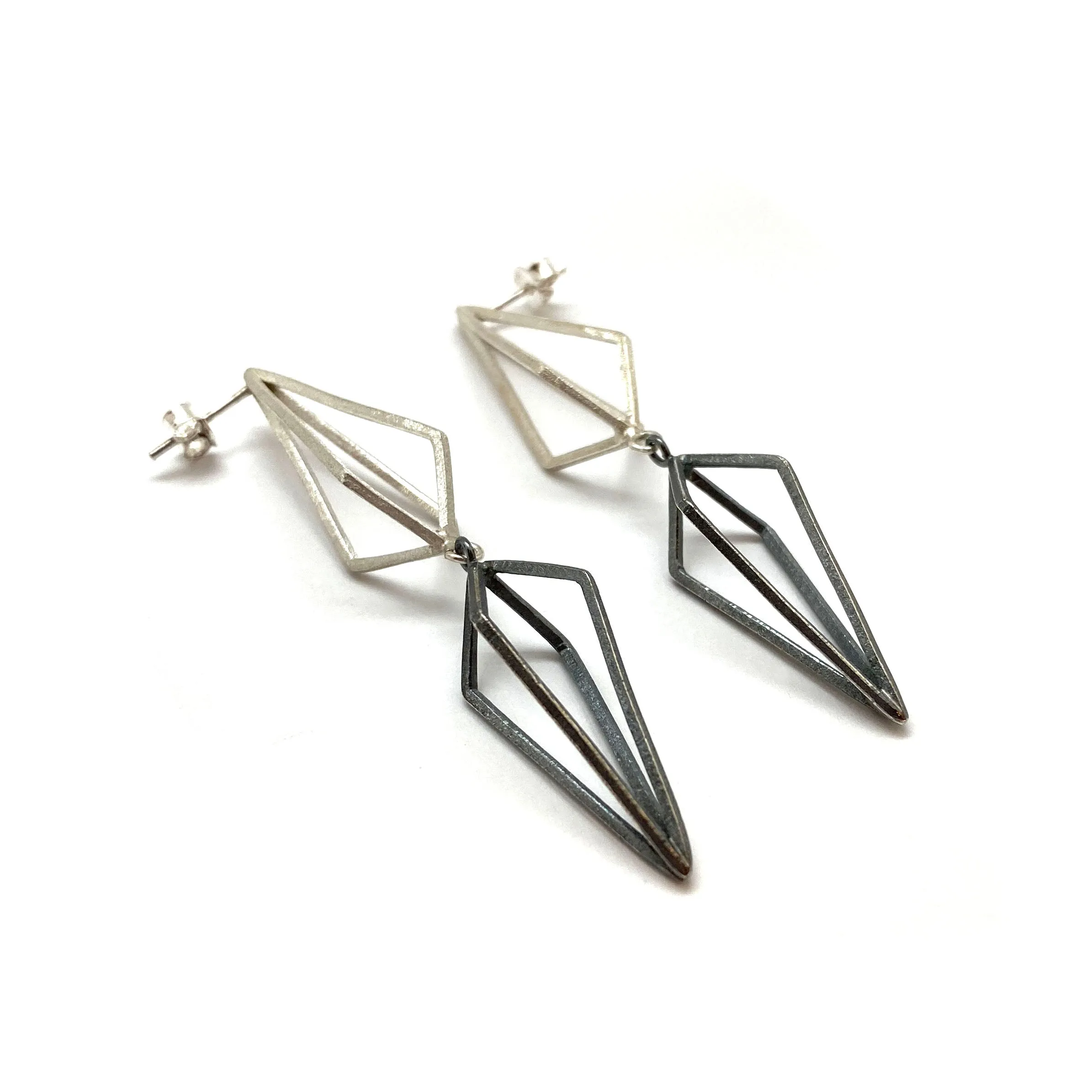 Sterling Silver Double Triangle Links Earrings