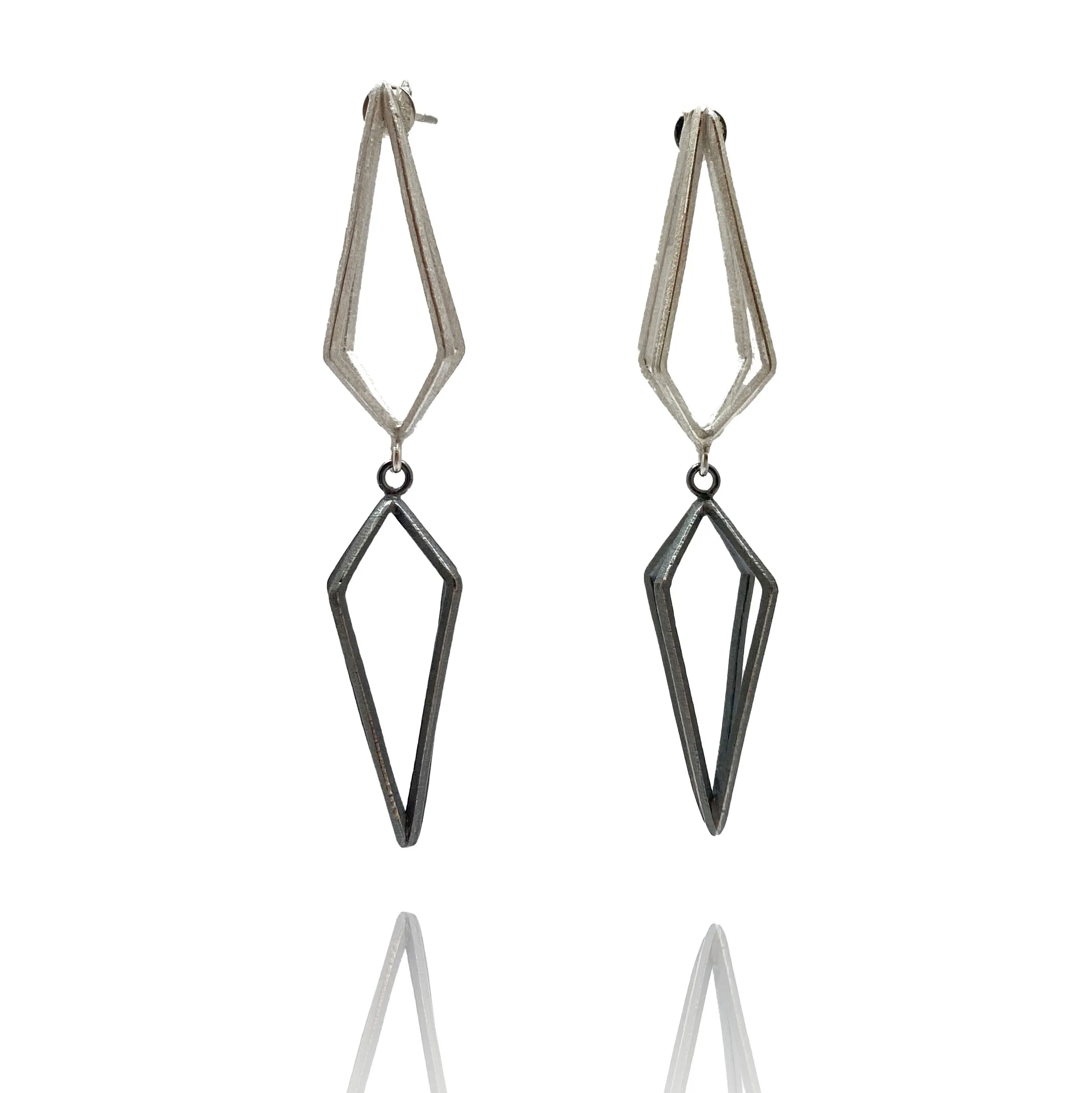 Sterling Silver Double Triangle Links Earrings