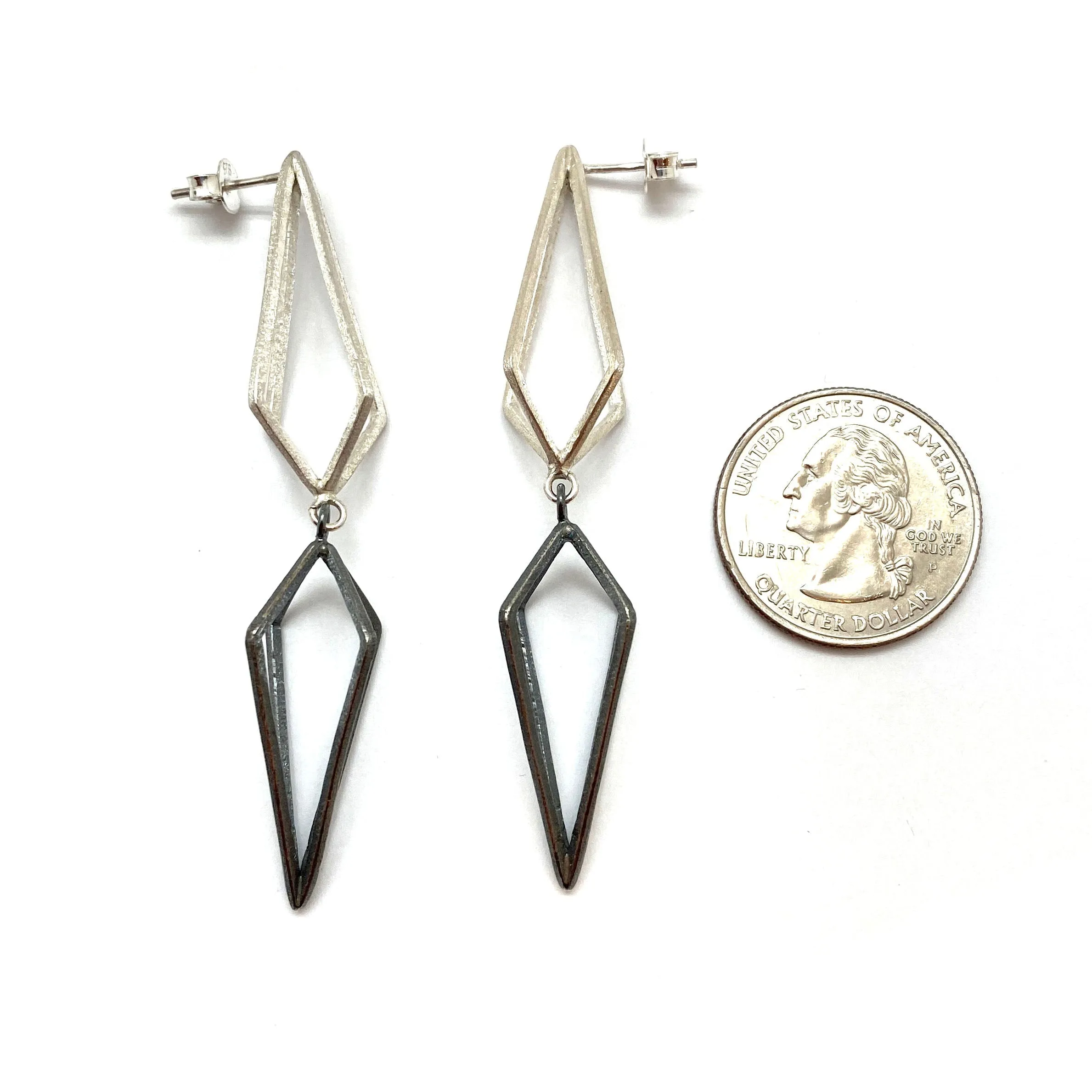 Sterling Silver Double Triangle Links Earrings