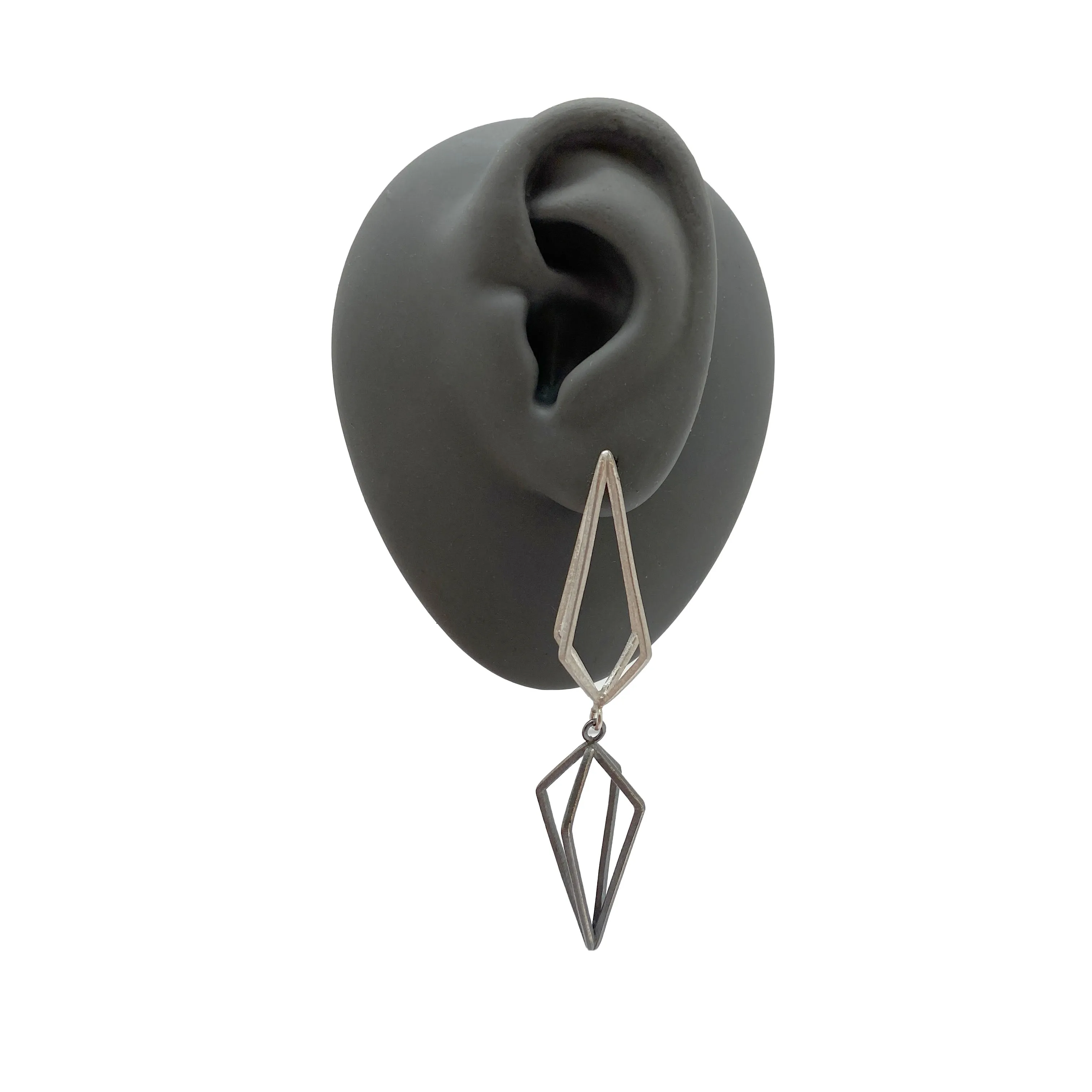 Sterling Silver Double Triangle Links Earrings
