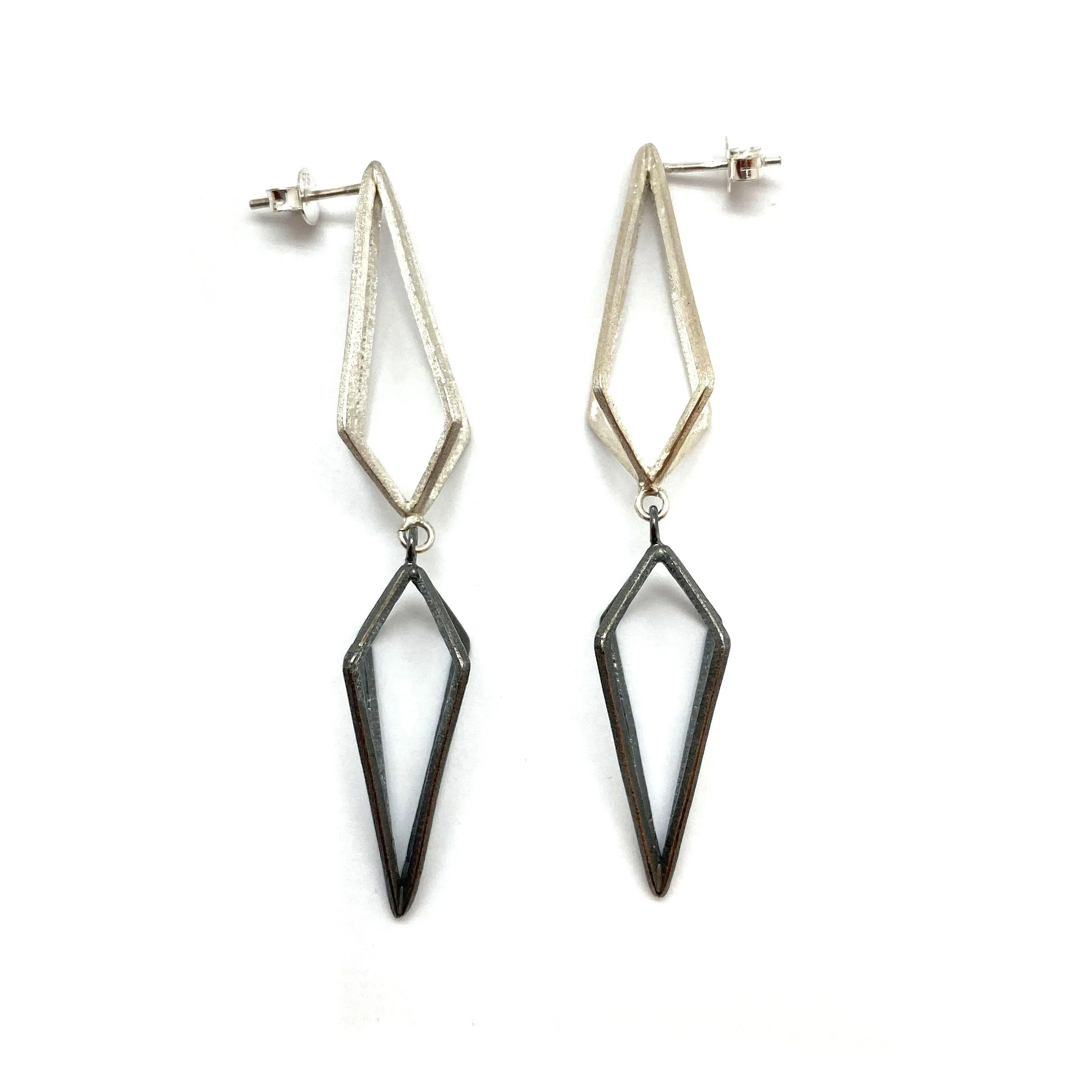 Sterling Silver Double Triangle Links Earrings
